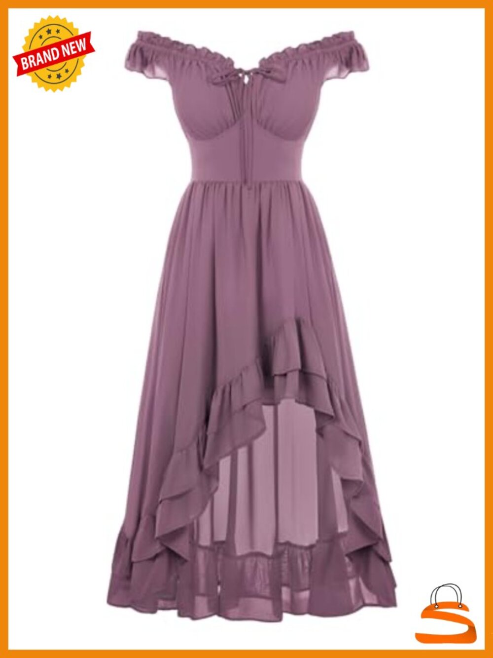 Off Shoulder Flowy Sundress High-Low Ruffle Hem Corset Bodice